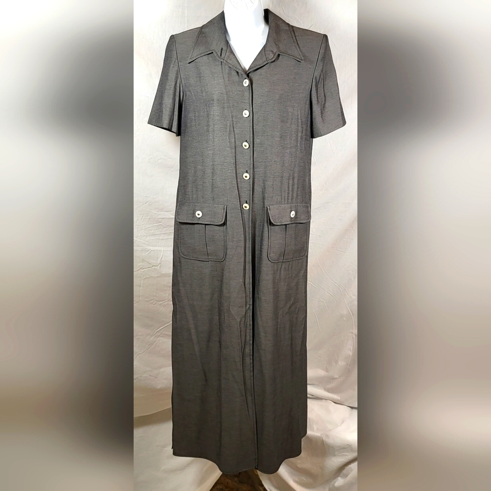 JULIAN TAYLOR Maxi Short Sleeve Shirt Dress Gray Size 6 Vintage